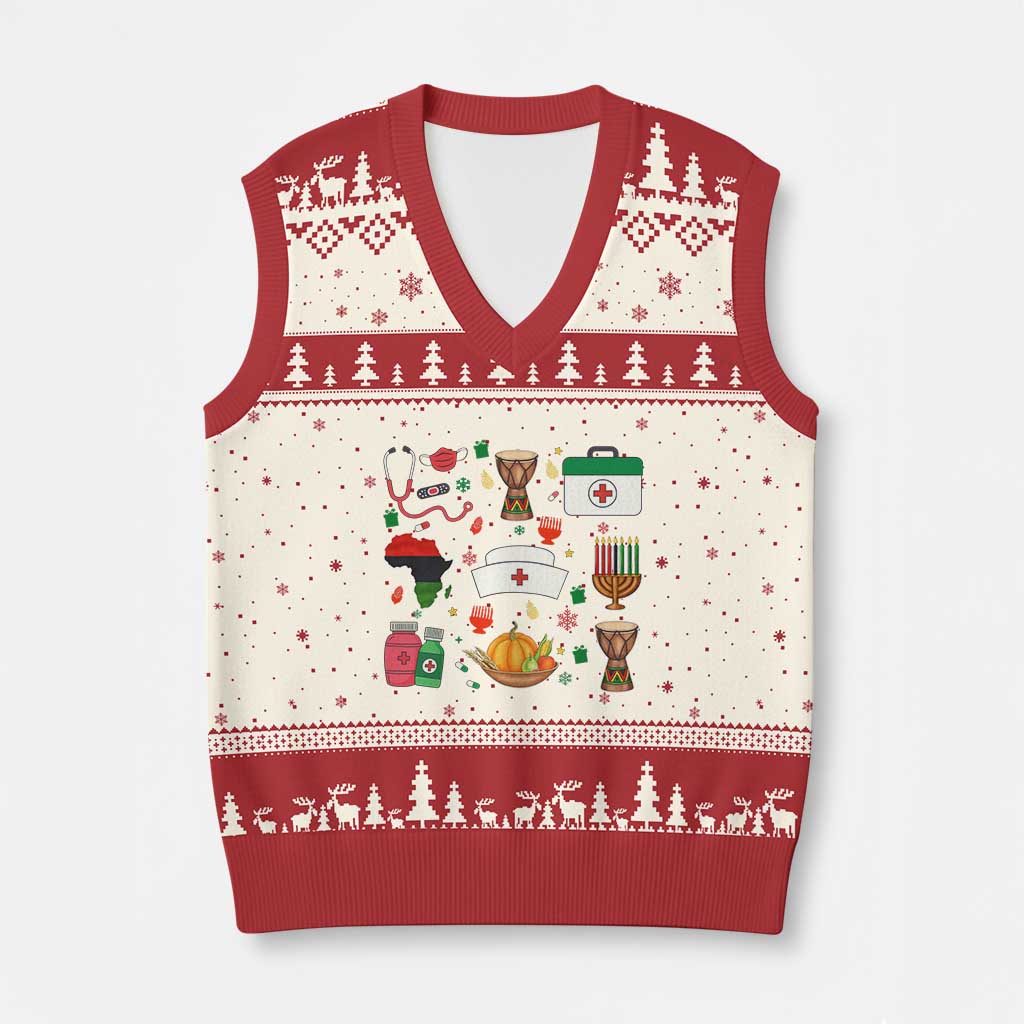 Happy Kwanzaa Nurse Pride V-Neck Knit Sweater Vest African Culture Holiday Gift - Wonder Print Shop