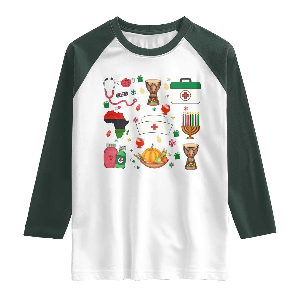 Happy Kwanzaa Nurse Pride Raglan Shirt African Culture Holiday Gift - Wonder Print Shop