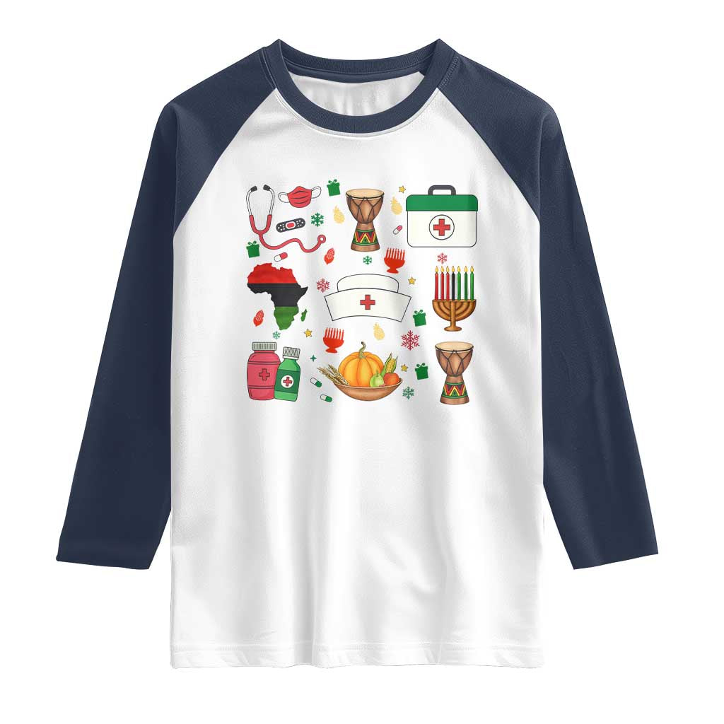 Happy Kwanzaa Nurse Pride Raglan Shirt African Culture Holiday Gift - Wonder Print Shop