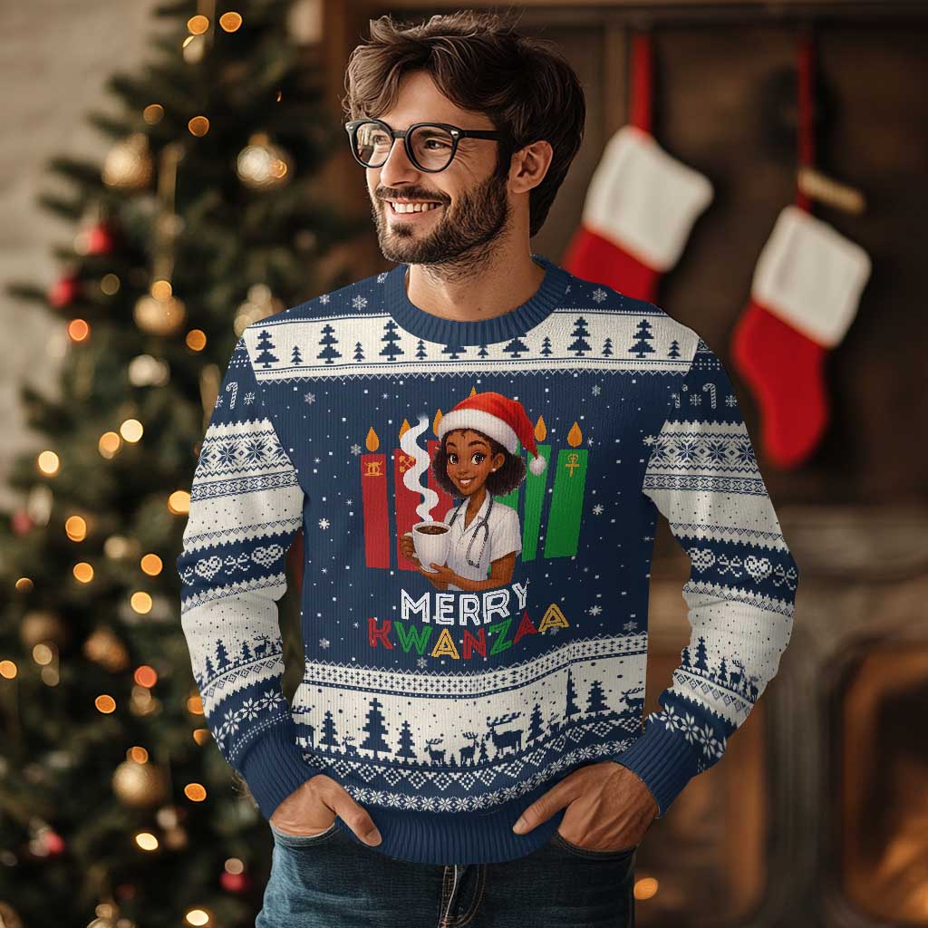 Merry Kwanzaa Ugly Christmas Sweater Nurse African American Holiday Celebration Gift - Wonder Print Shop