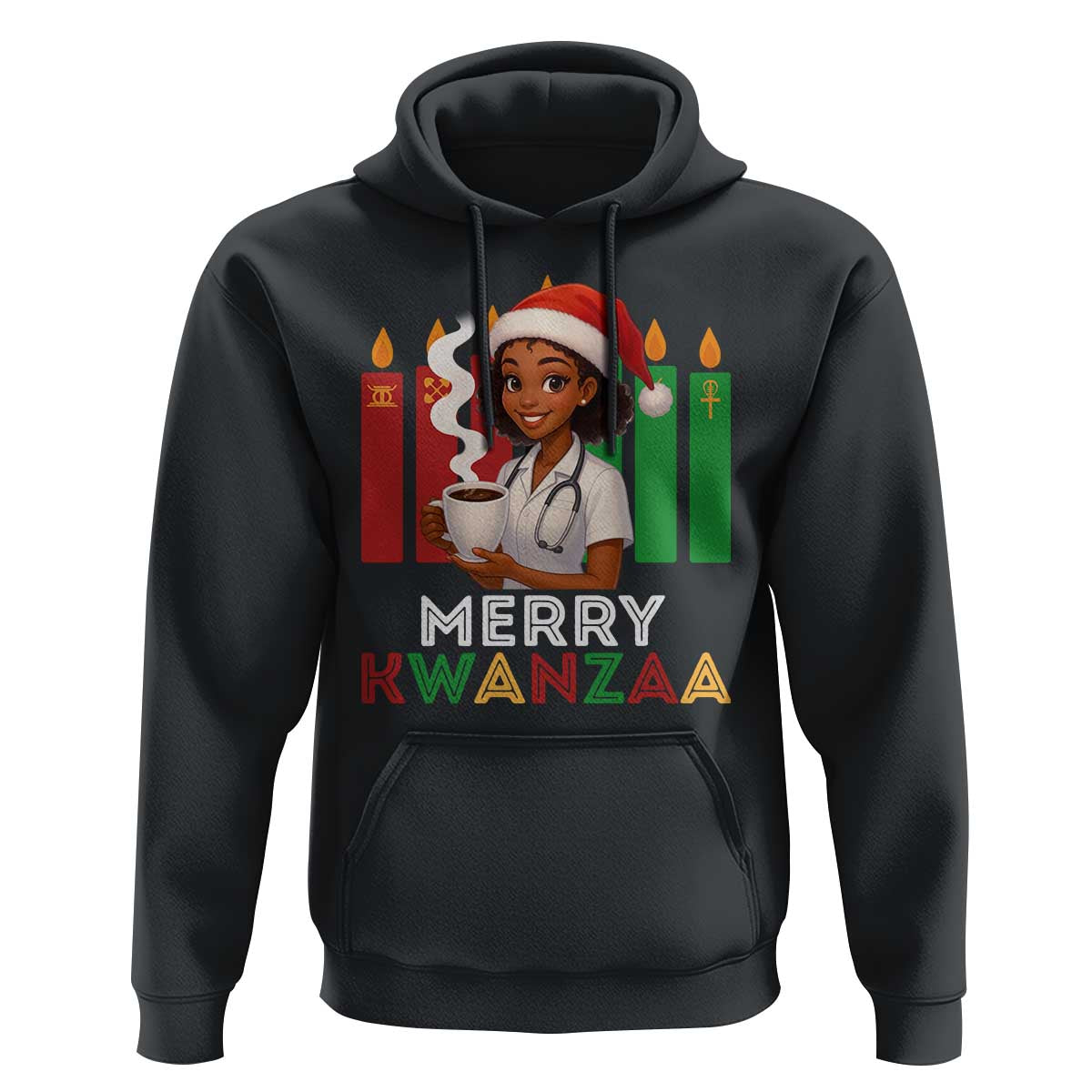 Merry Kwanzaa Hoodie Nurse African American Holiday Celebration Gift - Wonder Print Shop