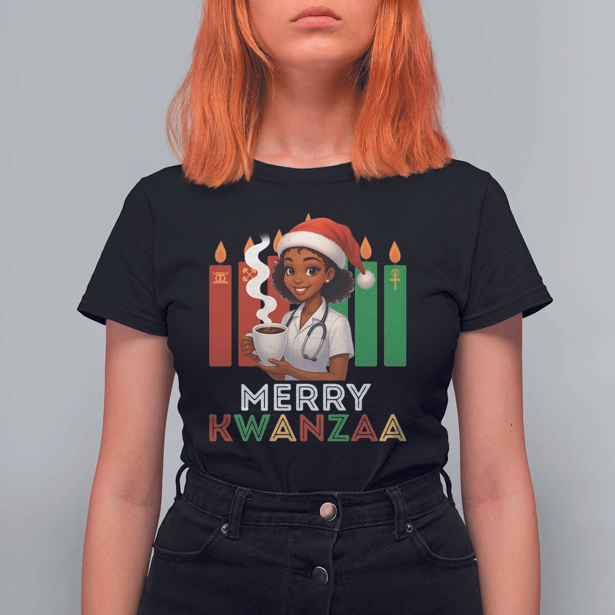 Merry Kwanzaa T Shirt For Women Nurse African American Holiday Celebration Gift - Wonder Print Shop