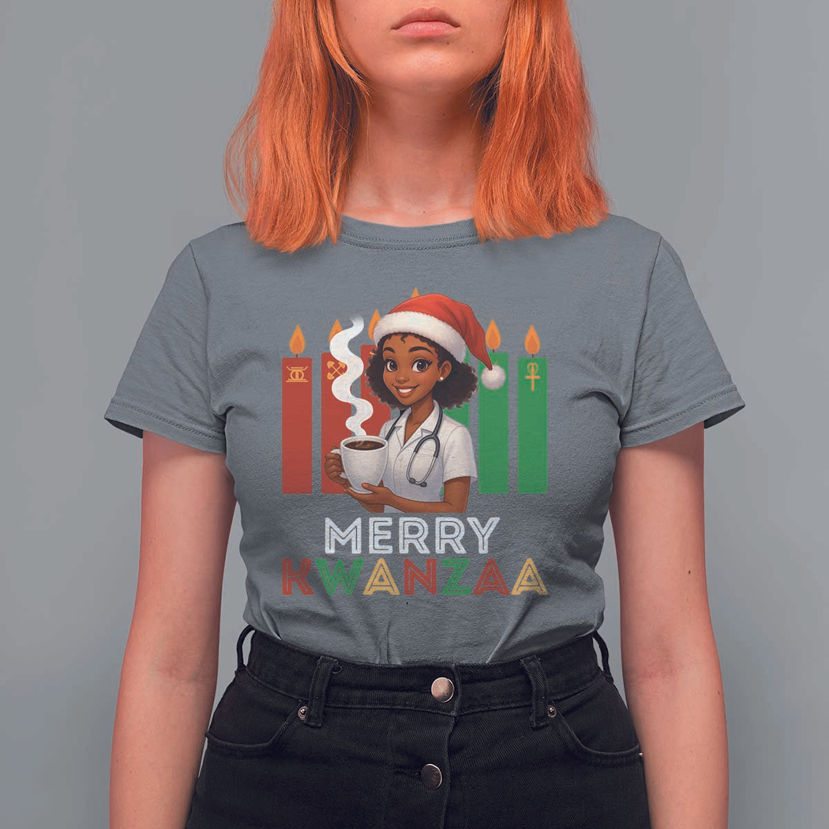 Merry Kwanzaa T Shirt For Women Nurse African American Holiday Celebration Gift - Wonder Print Shop