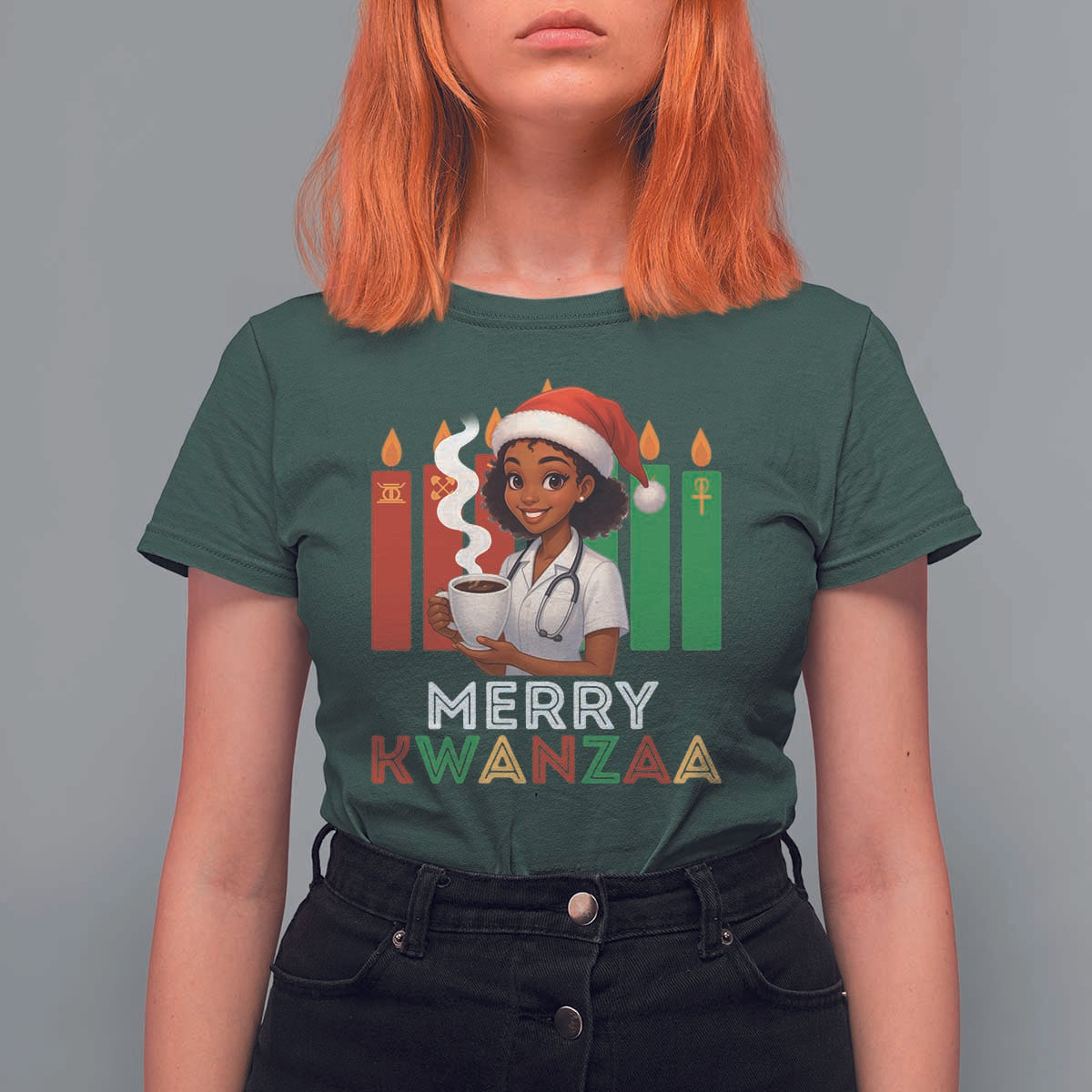 Merry Kwanzaa T Shirt For Women Nurse African American Holiday Celebration Gift - Wonder Print Shop