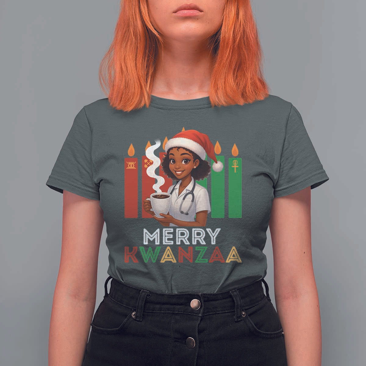 Merry Kwanzaa T Shirt For Women Nurse African American Holiday Celebration Gift - Wonder Print Shop