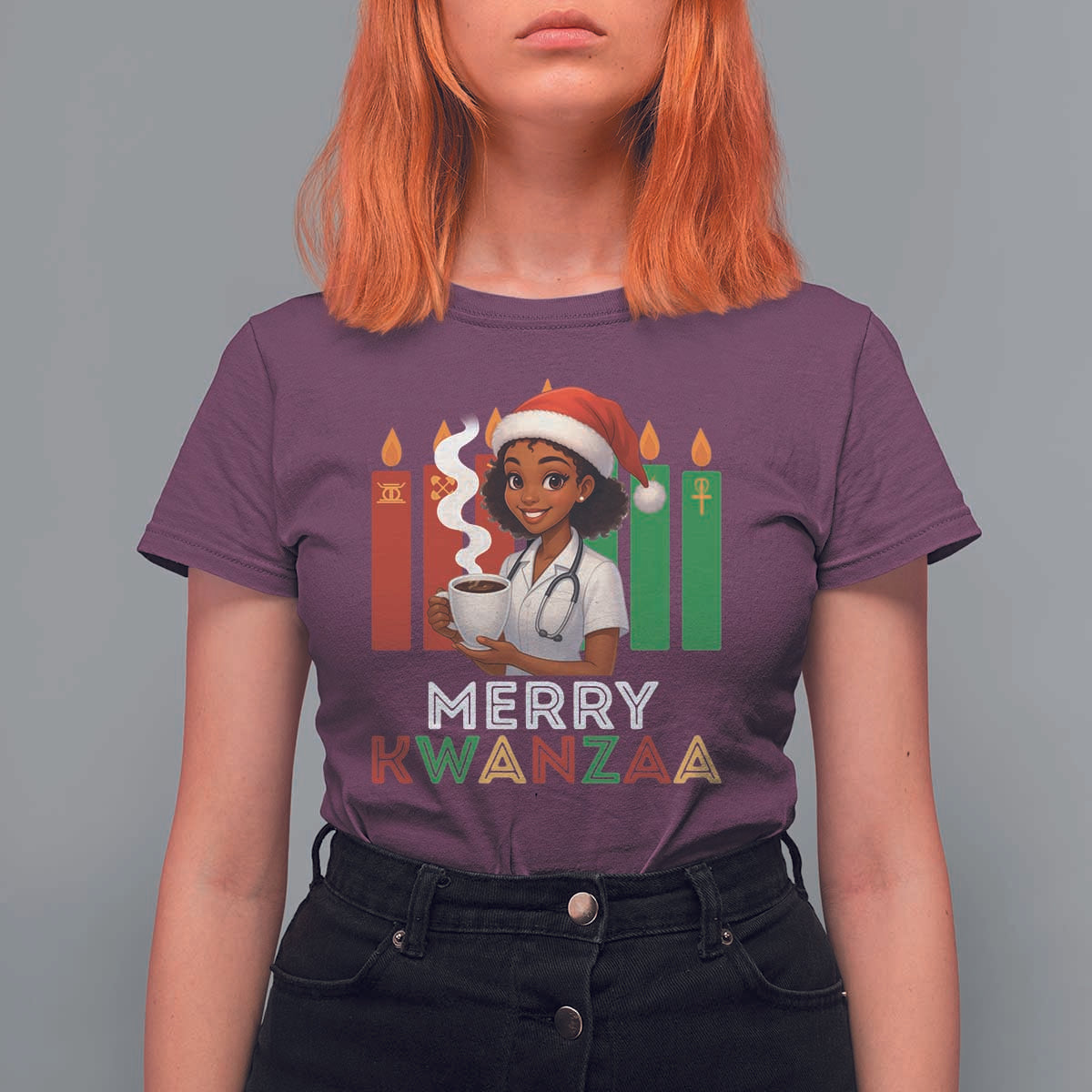 Merry Kwanzaa T Shirt For Women Nurse African American Holiday Celebration Gift - Wonder Print Shop
