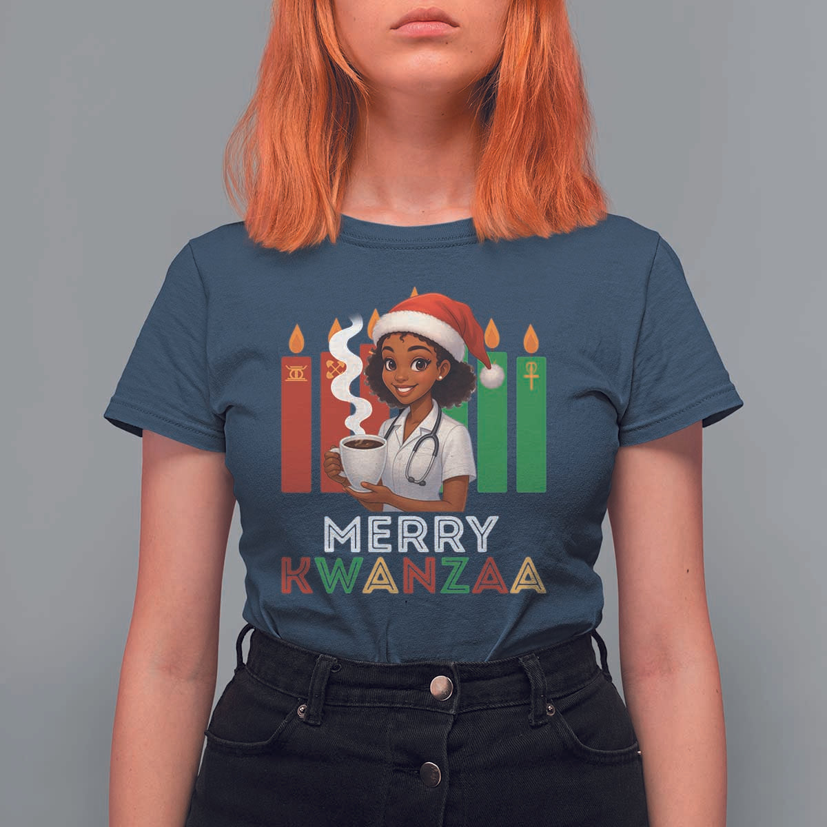 Merry Kwanzaa T Shirt For Women Nurse African American Holiday Celebration Gift - Wonder Print Shop