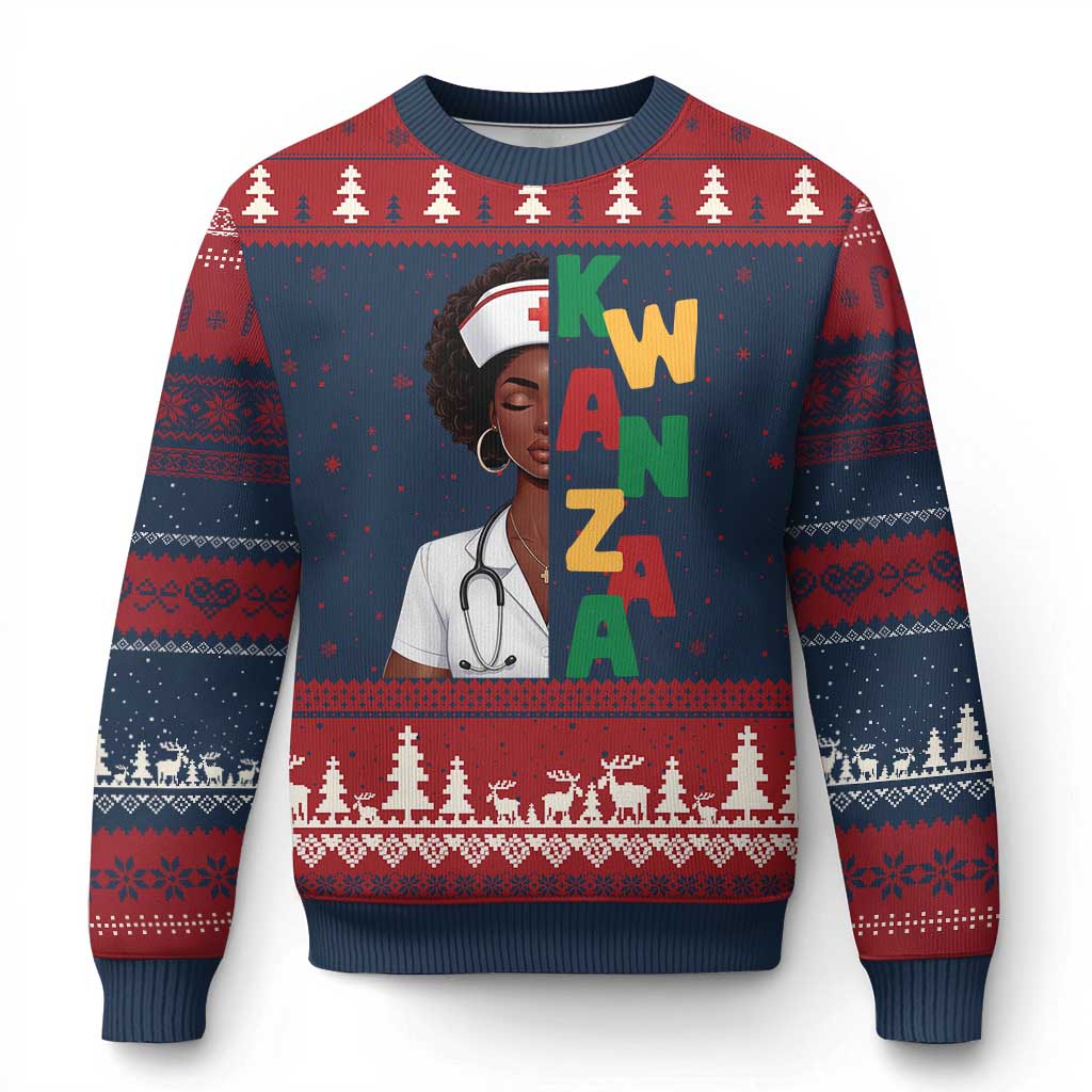 African American Nurse Ugly Christmas Sweater Joyful Kwanzaa Celebration Gift - Wonder Print Shop