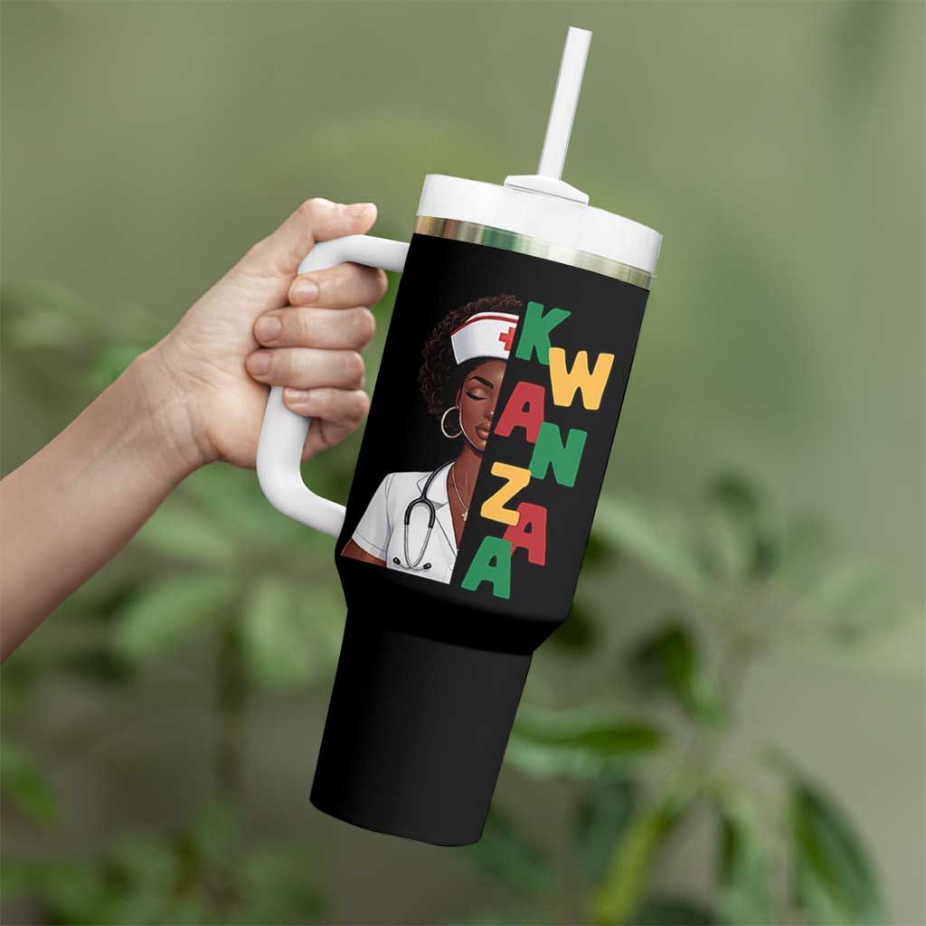 African American Nurse Tumbler With Handle Joyful Kwanzaa Celebration Gift - Wonder Print Shop