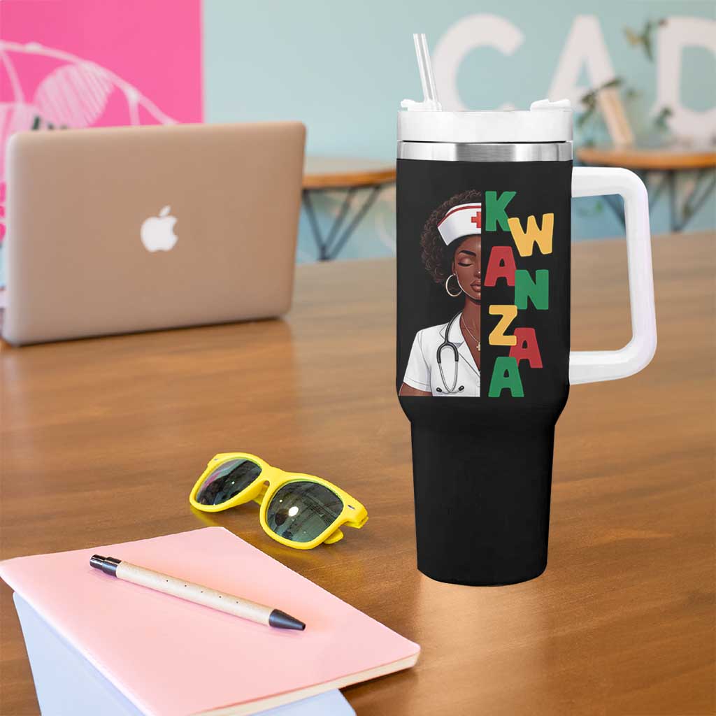 African American Nurse Tumbler With Handle Joyful Kwanzaa Celebration Gift - Wonder Print Shop