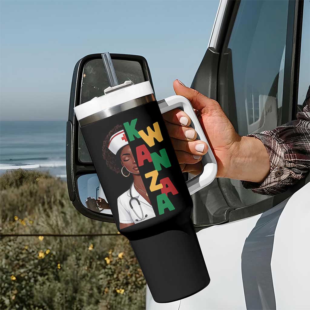 African American Nurse Tumbler With Handle Joyful Kwanzaa Celebration Gift - Wonder Print Shop