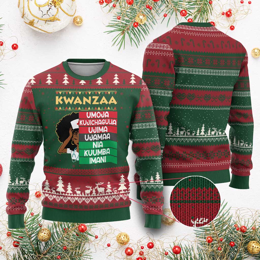 7 Principles Of Kwanzaa Ugly Christmas Sweater Nurse Pride African American Heritage Gift - Wonder Print Shop