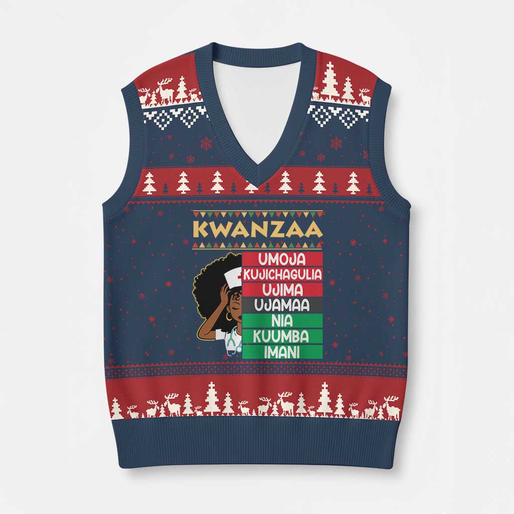 7 Principles Of Kwanzaa V-Neck Knit Sweater Vest Nurse Pride African American Heritage Gift - Wonder Print Shop