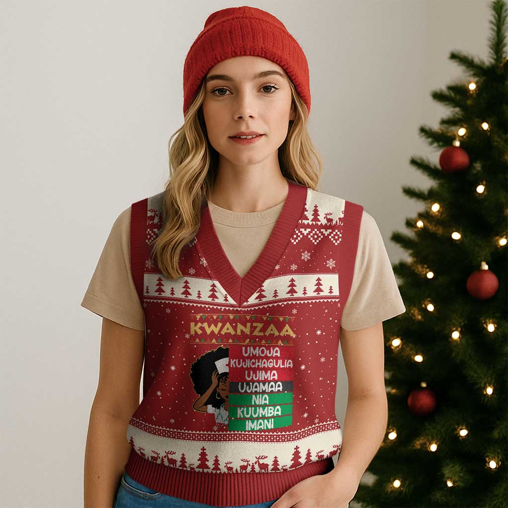 7 Principles Of Kwanzaa V-Neck Knit Sweater Vest Nurse Pride African American Heritage Gift - Wonder Print Shop