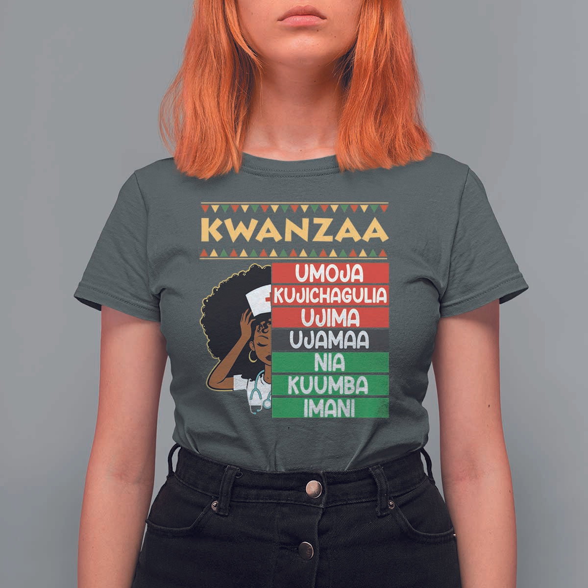 7 Principles Of Kwanzaa T Shirt For Women Nurse Pride African American Heritage Gift - Wonder Print Shop