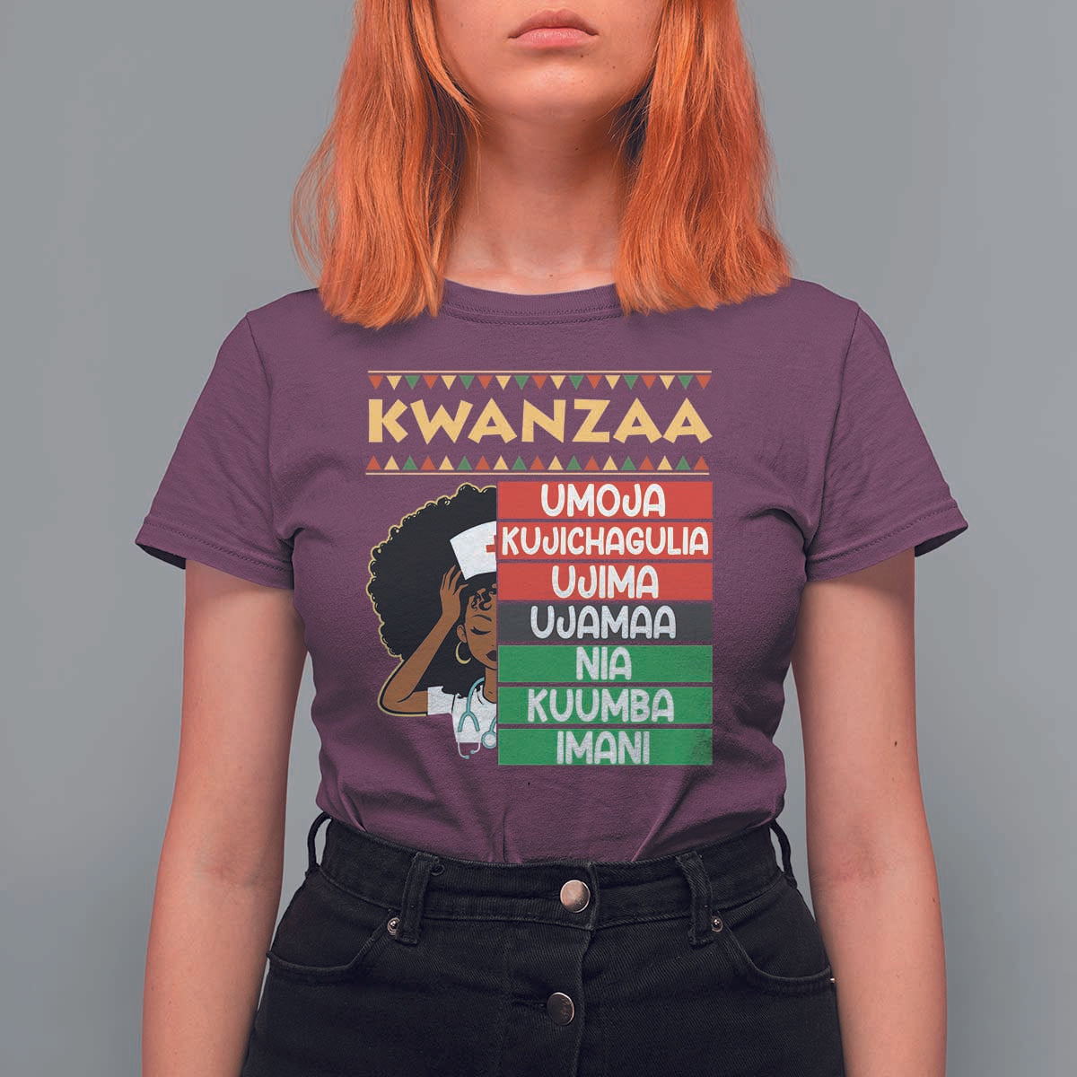 7 Principles Of Kwanzaa T Shirt For Women Nurse Pride African American Heritage Gift - Wonder Print Shop