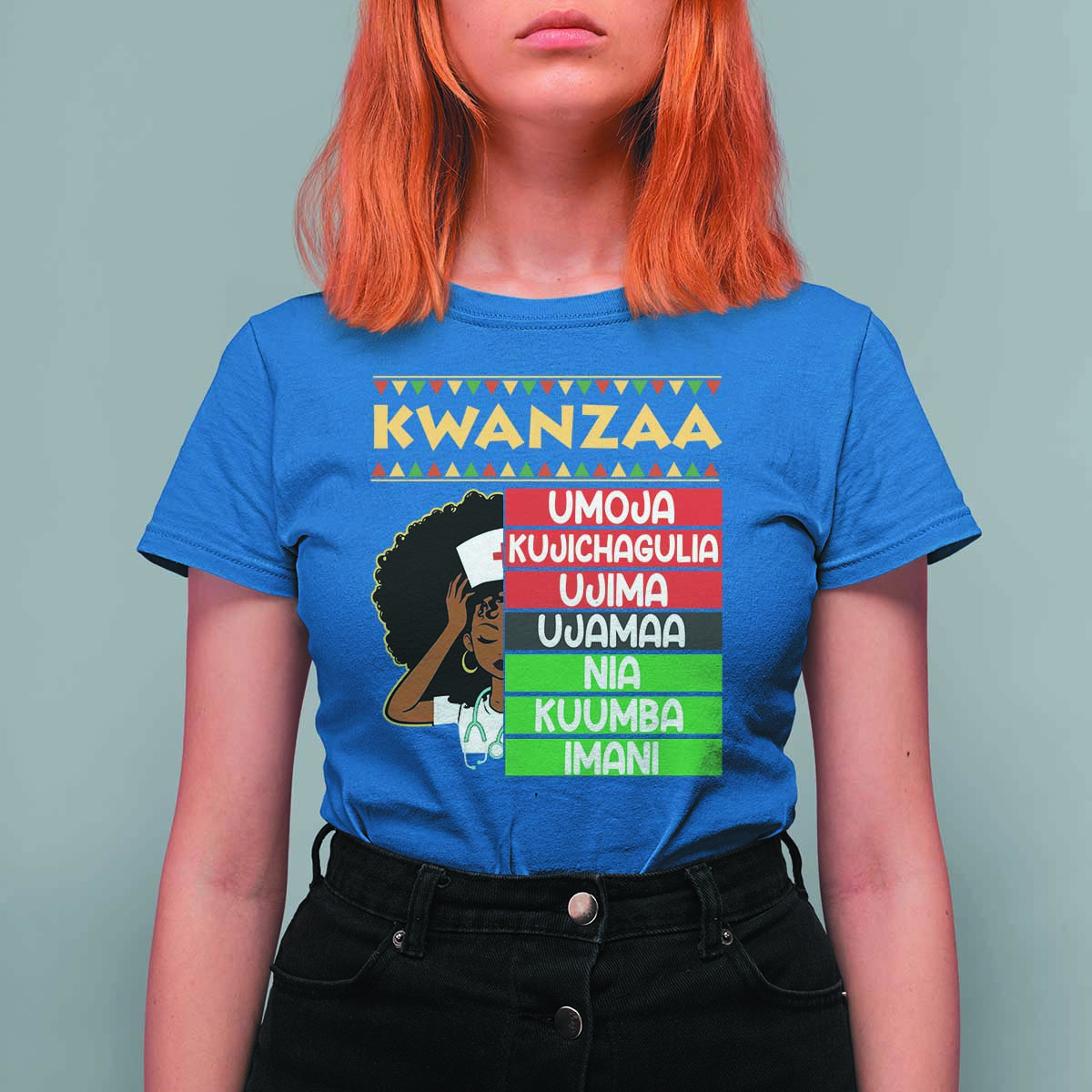 7 Principles Of Kwanzaa T Shirt For Women Nurse Pride African American Heritage Gift - Wonder Print Shop