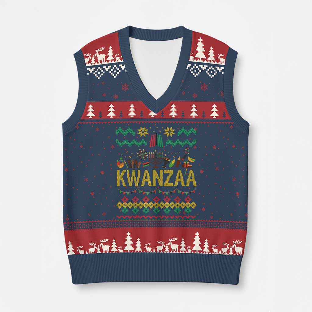 Funny Kwanzaa Celebration Ugly Sweater V-Neck Knit Sweater Vest African Heritage Holiday Gift - Wonder Print Shop