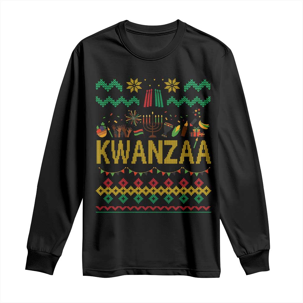 Funny Kwanzaa Celebration Ugly Sweater Long Sleeve Shirt African Heritage Holiday Gift - Wonder Print Shop