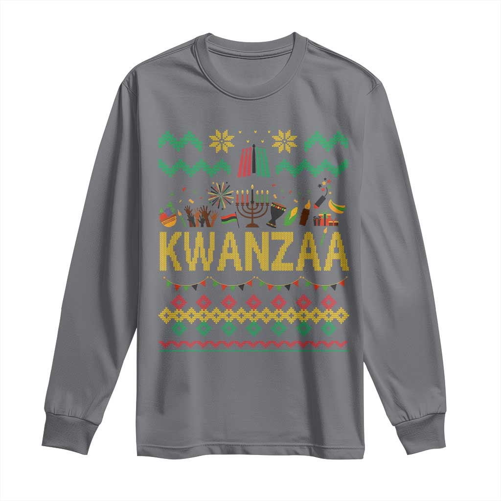 Funny Kwanzaa Celebration Ugly Sweater Long Sleeve Shirt African Heritage Holiday Gift - Wonder Print Shop