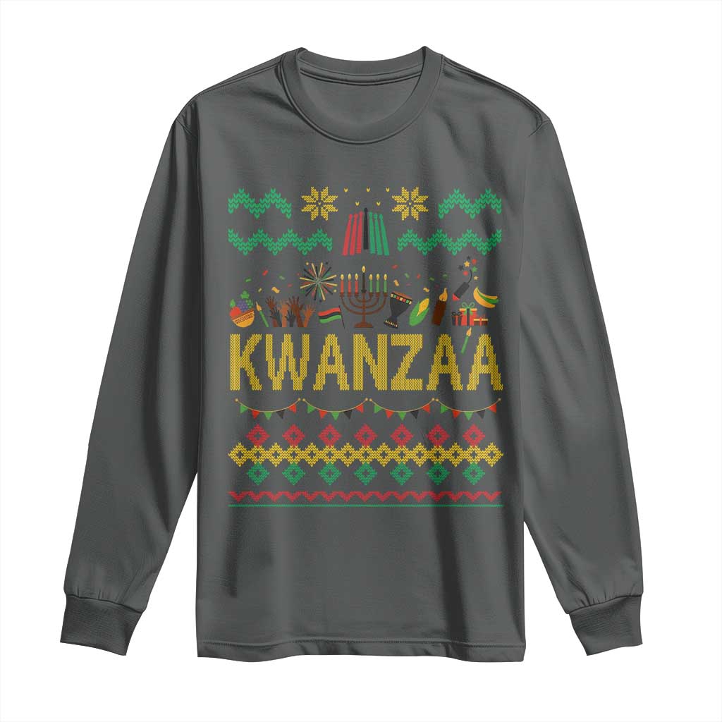 Funny Kwanzaa Celebration Ugly Sweater Long Sleeve Shirt African Heritage Holiday Gift - Wonder Print Shop