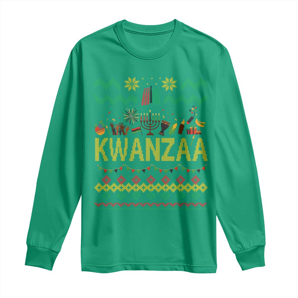 Funny Kwanzaa Celebration Ugly Sweater Long Sleeve Shirt African Heritage Holiday Gift - Wonder Print Shop
