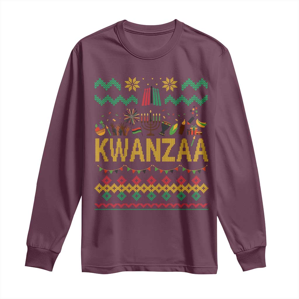 Funny Kwanzaa Celebration Ugly Sweater Long Sleeve Shirt African Heritage Holiday Gift - Wonder Print Shop