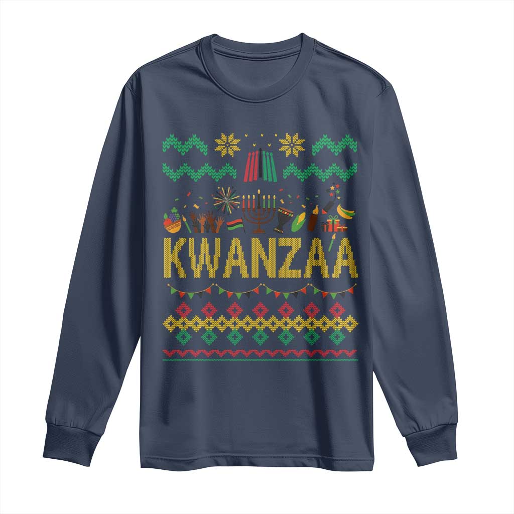 Funny Kwanzaa Celebration Ugly Sweater Long Sleeve Shirt African Heritage Holiday Gift - Wonder Print Shop