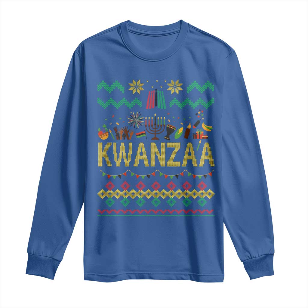 Funny Kwanzaa Celebration Ugly Sweater Long Sleeve Shirt African Heritage Holiday Gift - Wonder Print Shop