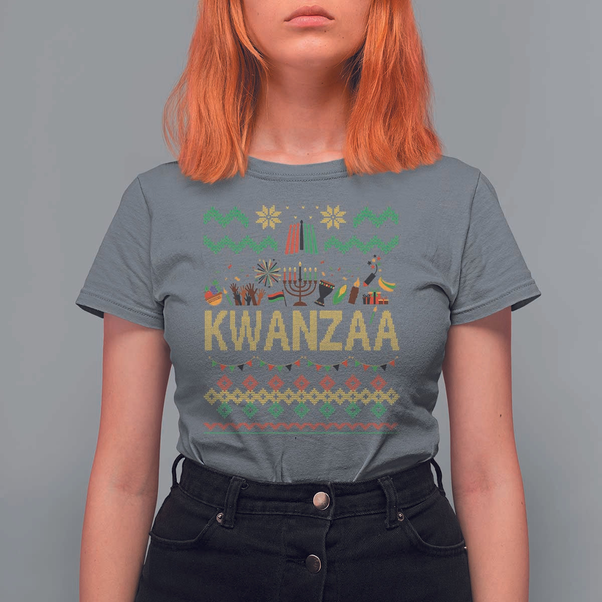 Funny Kwanzaa Celebration Ugly Sweater T Shirt For Women African Heritage Holiday Gift - Wonder Print Shop