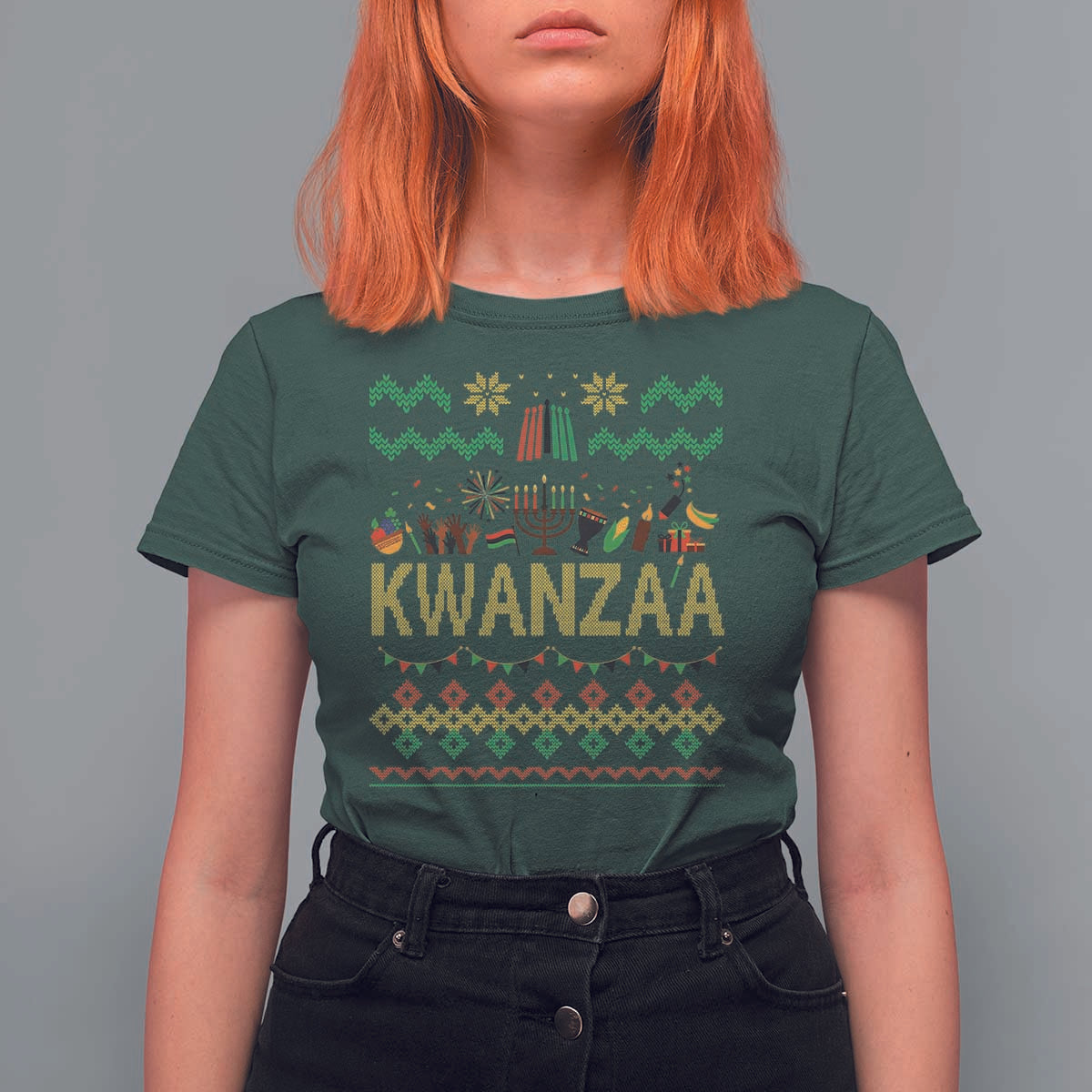Funny Kwanzaa Celebration Ugly Sweater T Shirt For Women African Heritage Holiday Gift - Wonder Print Shop