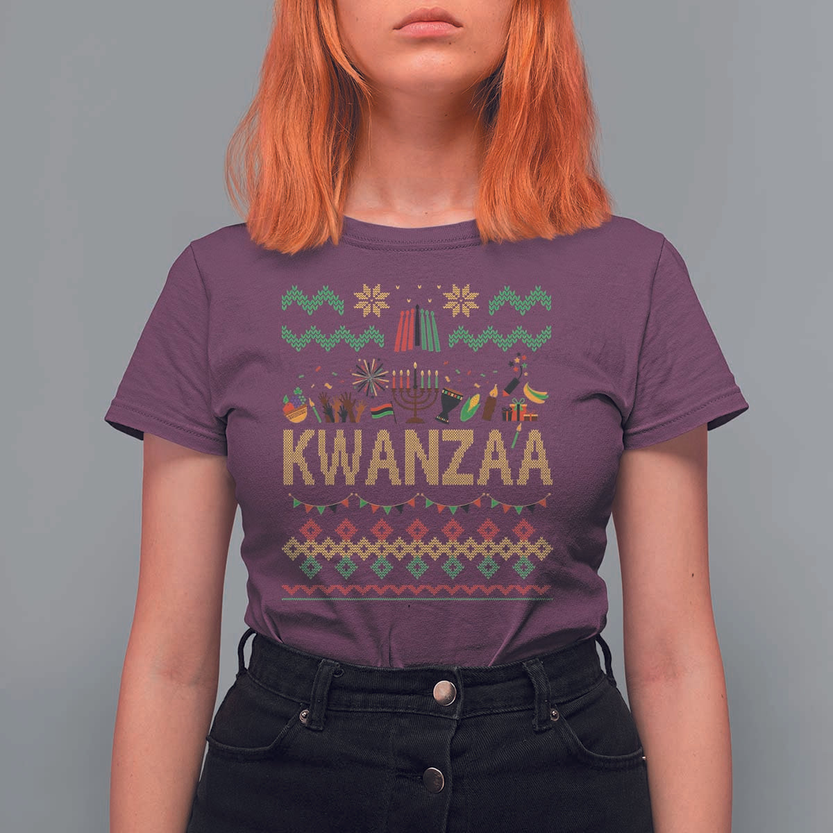 Funny Kwanzaa Celebration Ugly Sweater T Shirt For Women African Heritage Holiday Gift - Wonder Print Shop