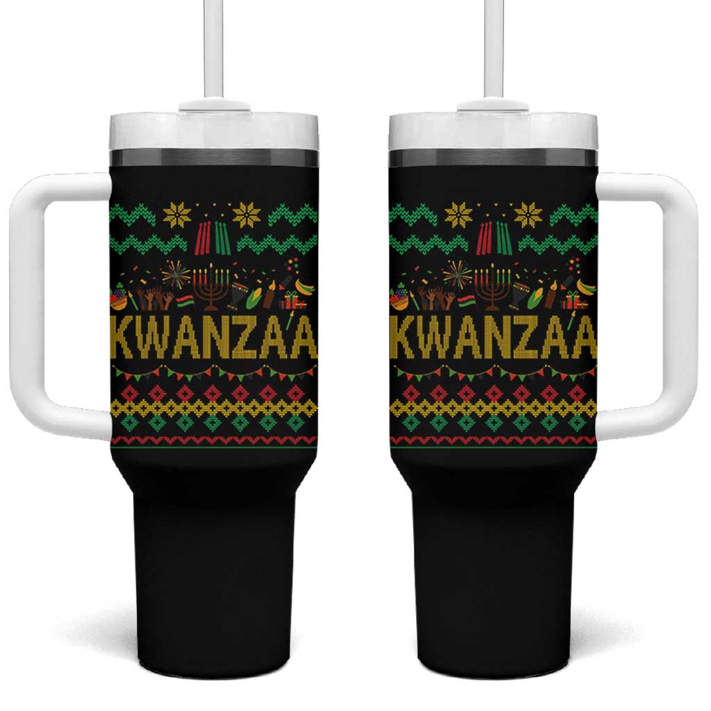 Funny Kwanzaa Celebration Ugly Sweater Tumbler With Handle African Heritage Holiday Gift - Wonder Print Shop