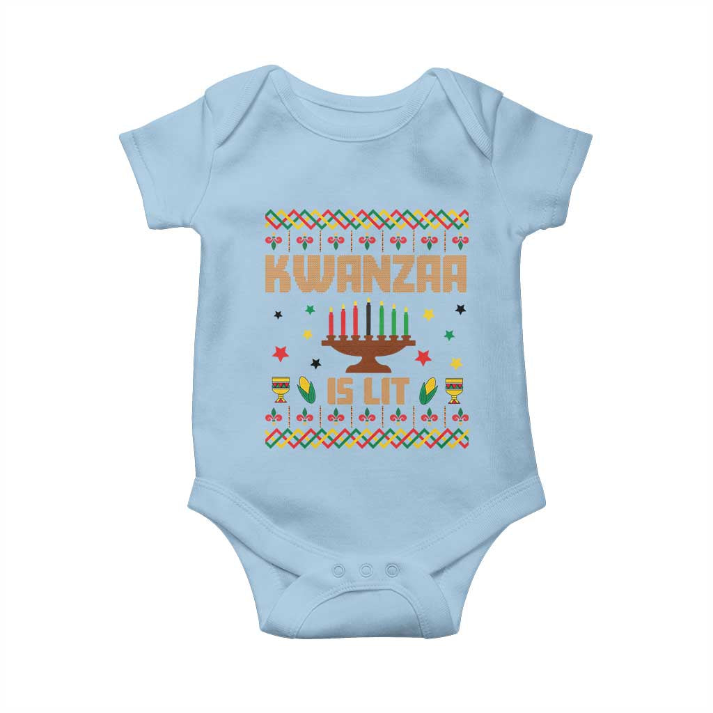 Funny Kwanzaa Is Lit Baby Onesie Ugly Sweater African Heritage Holiday Gift - Wonder Print Shop