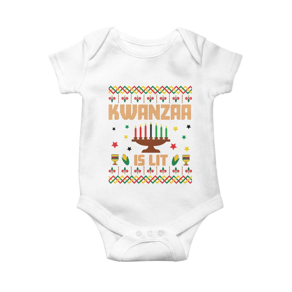Funny Kwanzaa Is Lit Baby Onesie Ugly Sweater African Heritage Holiday Gift - Wonder Print Shop