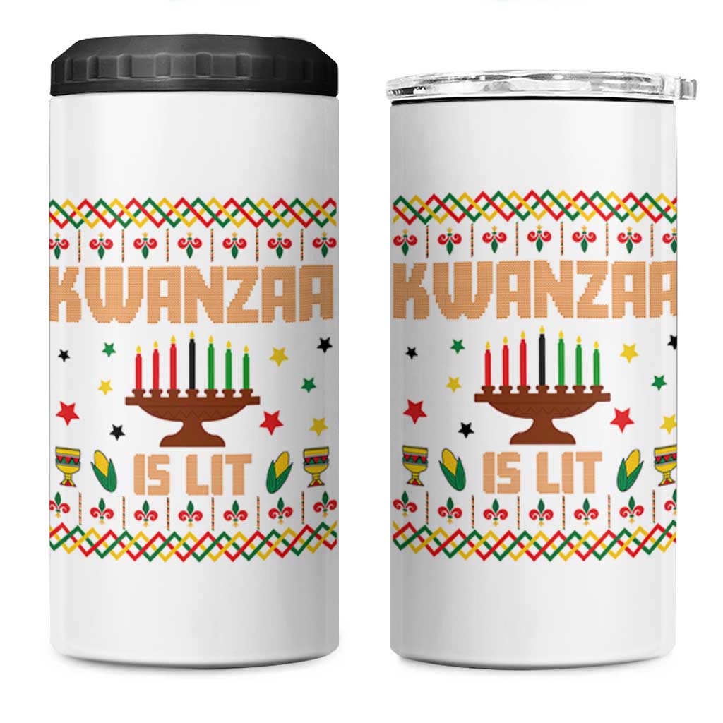 Funny Kwanzaa Is Lit 4 in 1 Can Cooler Tumbler Ugly Sweater African Heritage Holiday Gift - Wonder Print Shop