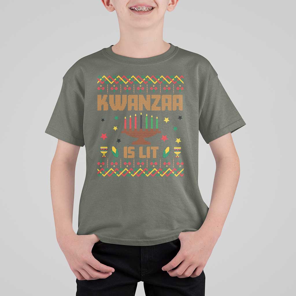 Funny Kwanzaa Is Lit T Shirt For Kid Ugly Sweater African Heritage Holiday Gift - Wonder Print Shop