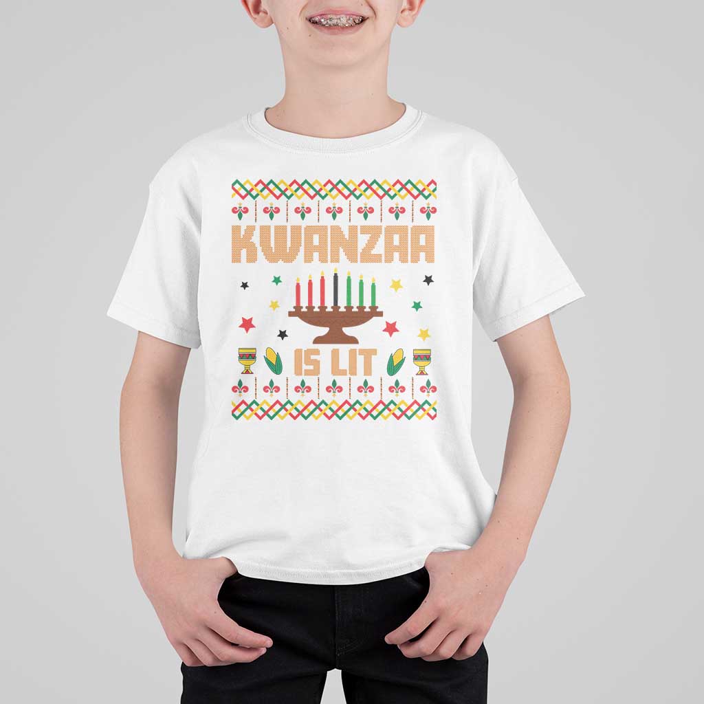 Funny Kwanzaa Is Lit T Shirt For Kid Ugly Sweater African Heritage Holiday Gift - Wonder Print Shop