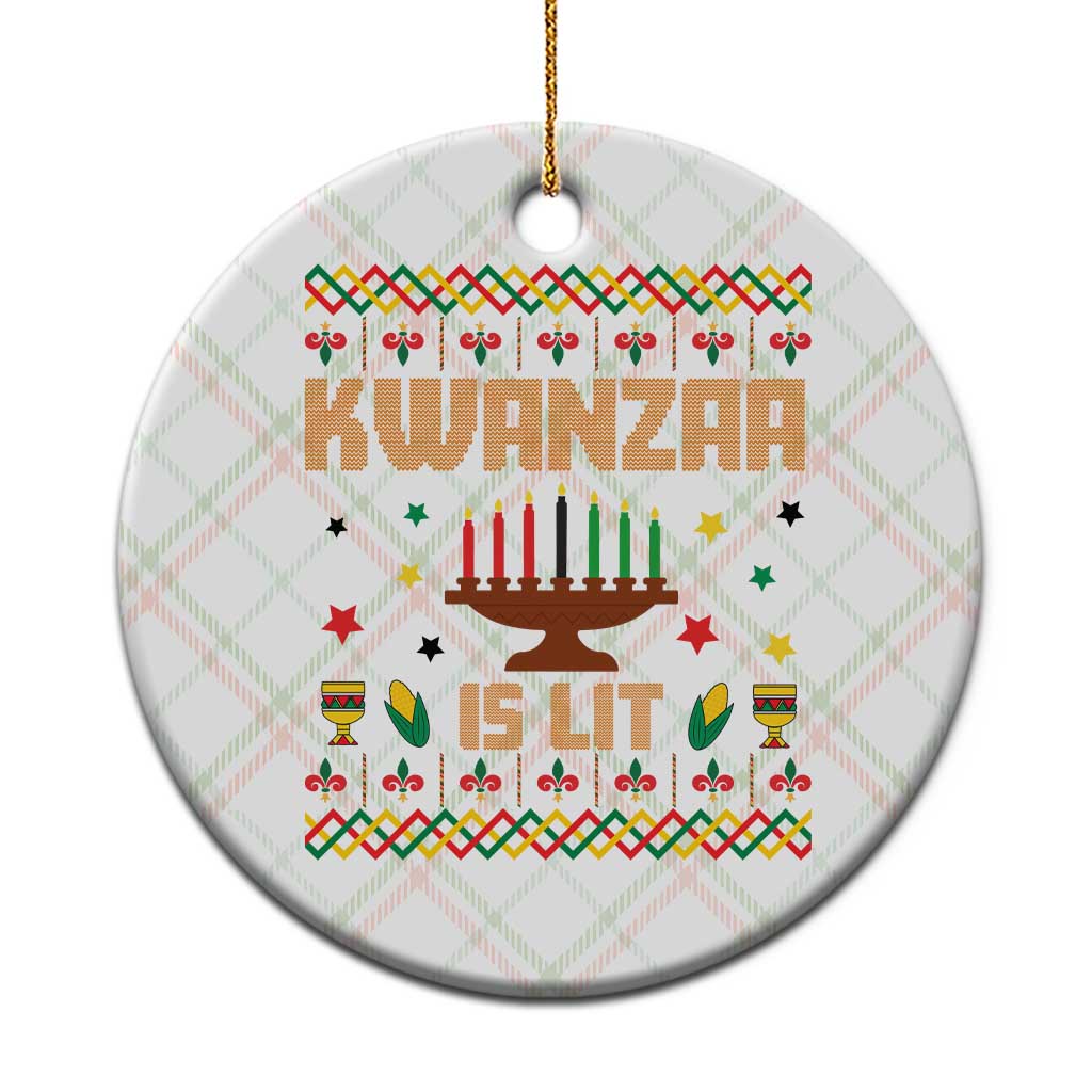 Funny Kwanzaa Is Lit Ceramic Ornament Ugly Sweater African Heritage Holiday Gift - Wonder Print Shop