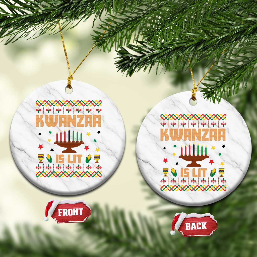 Funny Kwanzaa Is Lit Ceramic Ornament Ugly Sweater African Heritage Holiday Gift - Wonder Print Shop