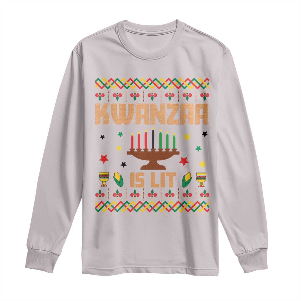 Funny Kwanzaa Is Lit Long Sleeve Shirt Ugly Sweater African Heritage Holiday Gift - Wonder Print Shop
