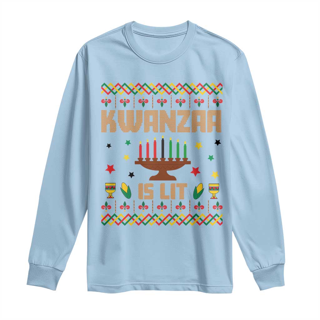 Funny Kwanzaa Is Lit Long Sleeve Shirt Ugly Sweater African Heritage Holiday Gift - Wonder Print Shop