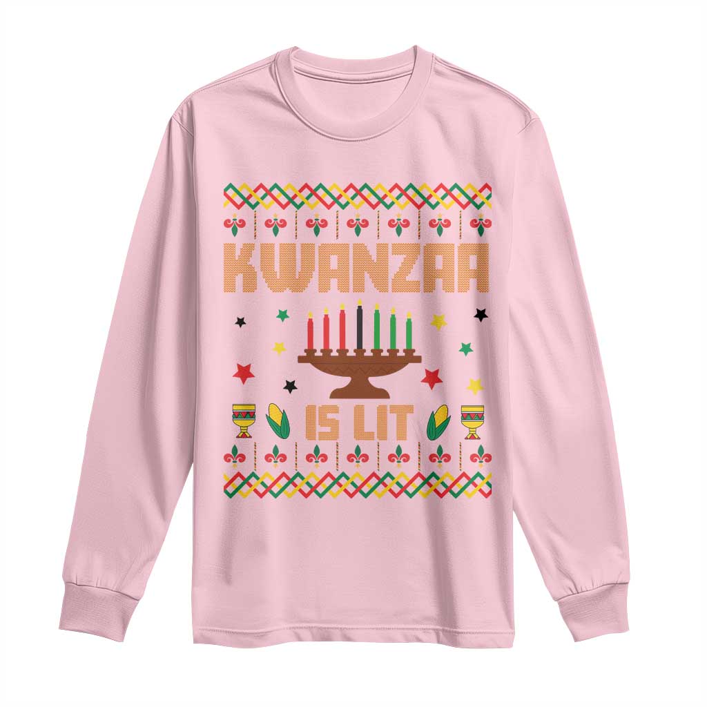 Funny Kwanzaa Is Lit Long Sleeve Shirt Ugly Sweater African Heritage Holiday Gift - Wonder Print Shop