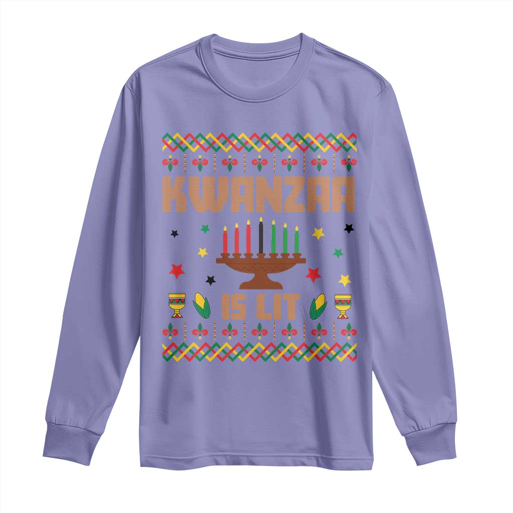 Funny Kwanzaa Is Lit Long Sleeve Shirt Ugly Sweater African Heritage Holiday Gift - Wonder Print Shop