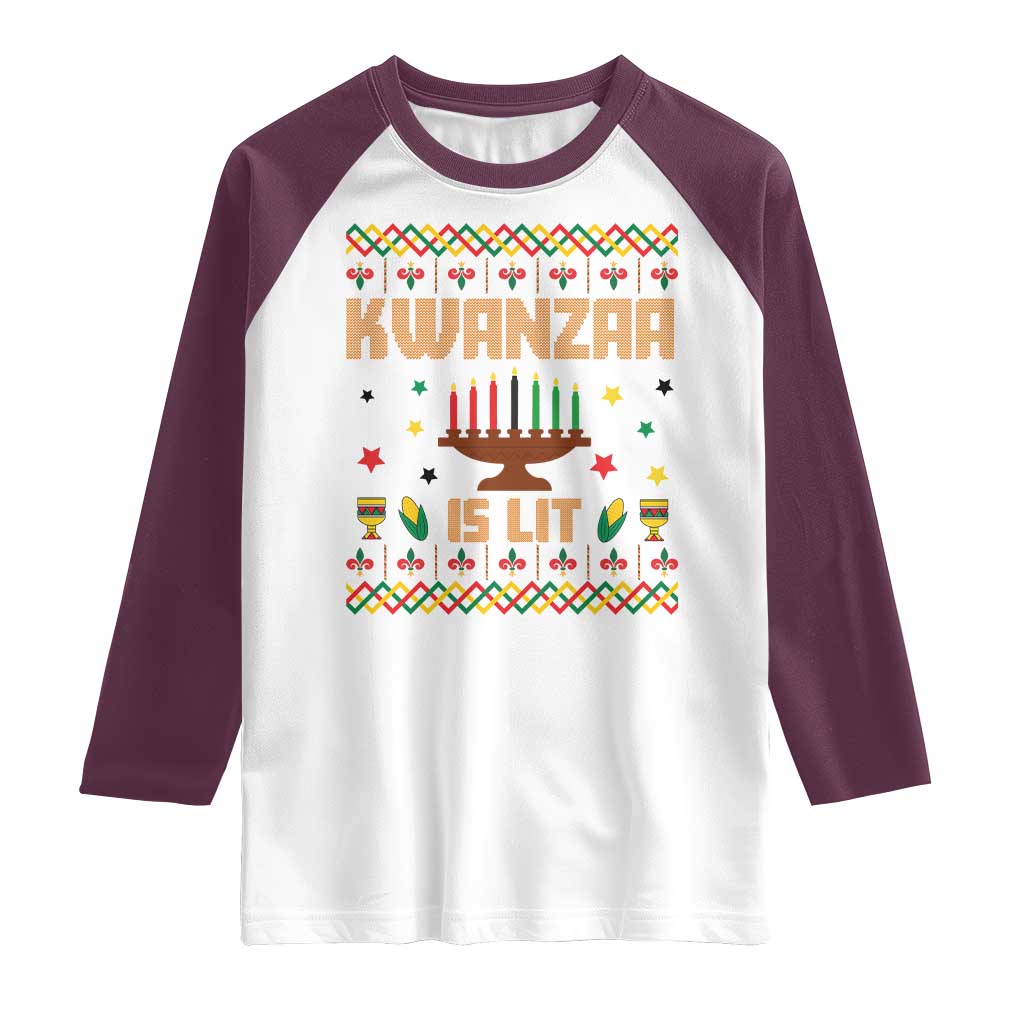 Funny Kwanzaa Is Lit Raglan Shirt Ugly Sweater African Heritage Holiday Gift - Wonder Print Shop