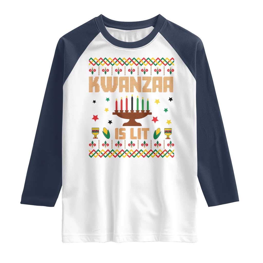 Funny Kwanzaa Is Lit Raglan Shirt Ugly Sweater African Heritage Holiday Gift - Wonder Print Shop