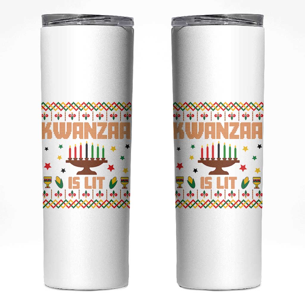 Funny Kwanzaa Is Lit Skinny Tumbler Ugly Sweater African Heritage Holiday Gift - Wonder Print Shop