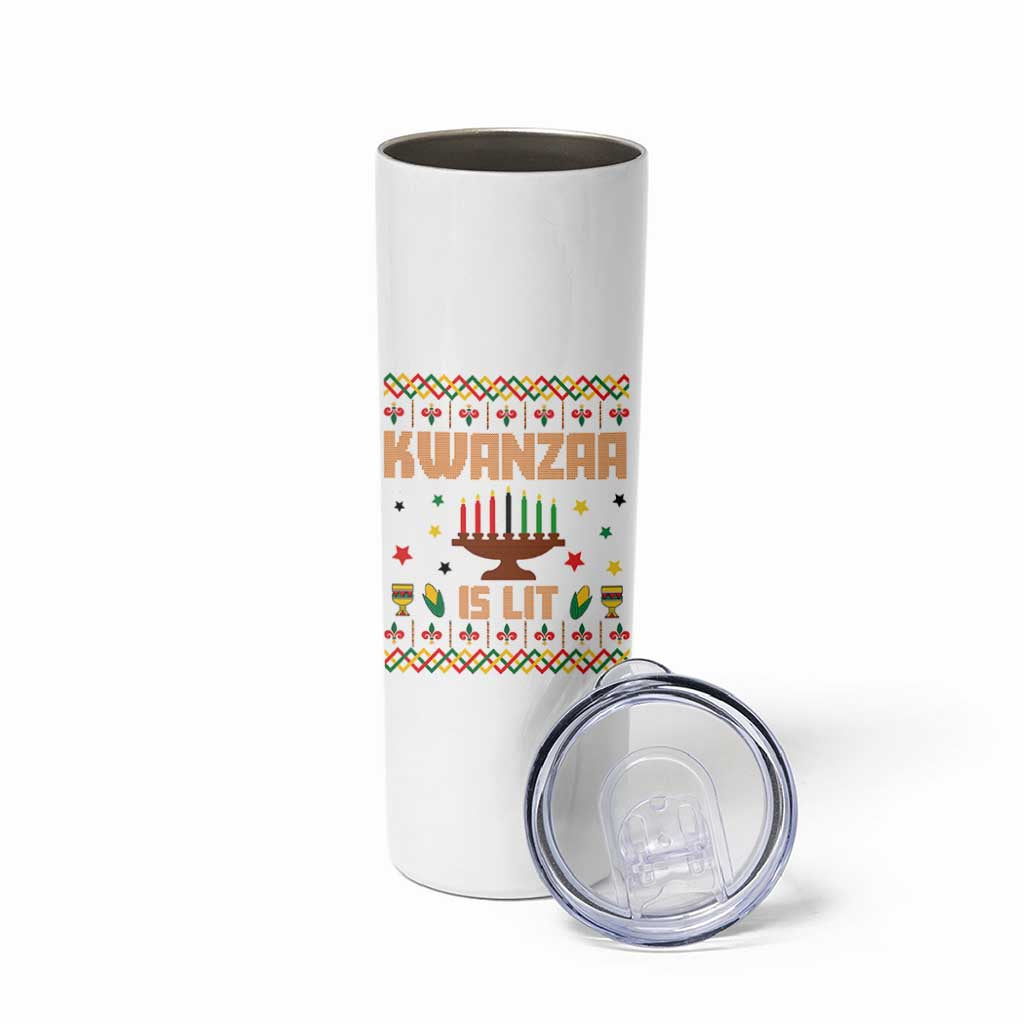 Funny Kwanzaa Is Lit Skinny Tumbler Ugly Sweater African Heritage Holiday Gift - Wonder Print Shop