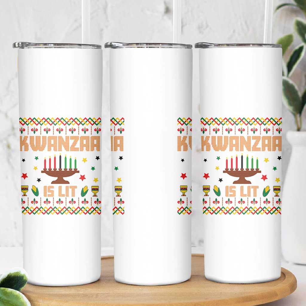 Funny Kwanzaa Is Lit Skinny Tumbler Ugly Sweater African Heritage Holiday Gift - Wonder Print Shop
