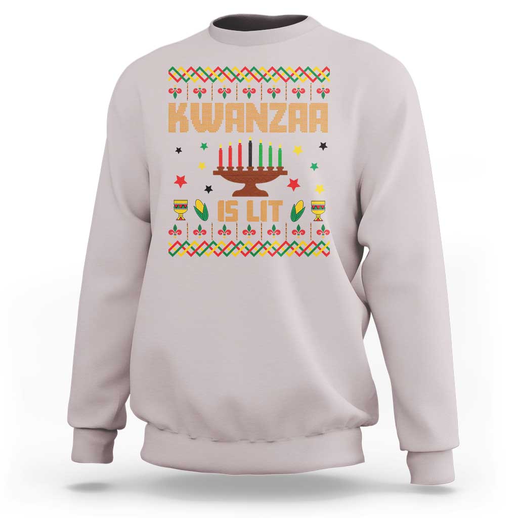 Funny Kwanzaa Is Lit Sweatshirt Ugly Sweater African Heritage Holiday Gift - Wonder Print Shop